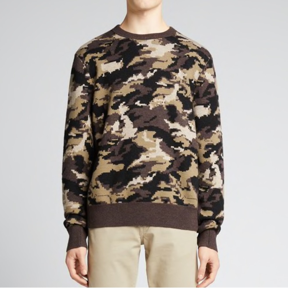 🔥 Rag & Bone Camo Intarsia Wool Crew Sweater Medium NEW